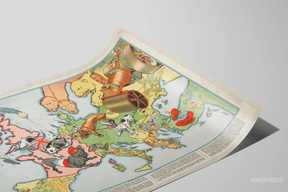 Affisch Karta Karikatyrbild Europa Hundar Krig 1914 - Bild 2