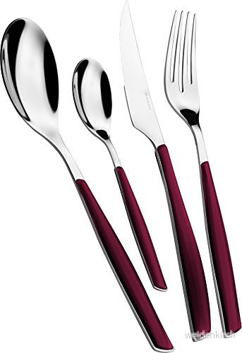 BUGATTI, Glamour, 24 delars Bestickset i rostfritt stål 18/10 och rött GRANAThandtag. för 6 personer bestående av skedar, gafflar, knivar kaffeskedar 8020178908047