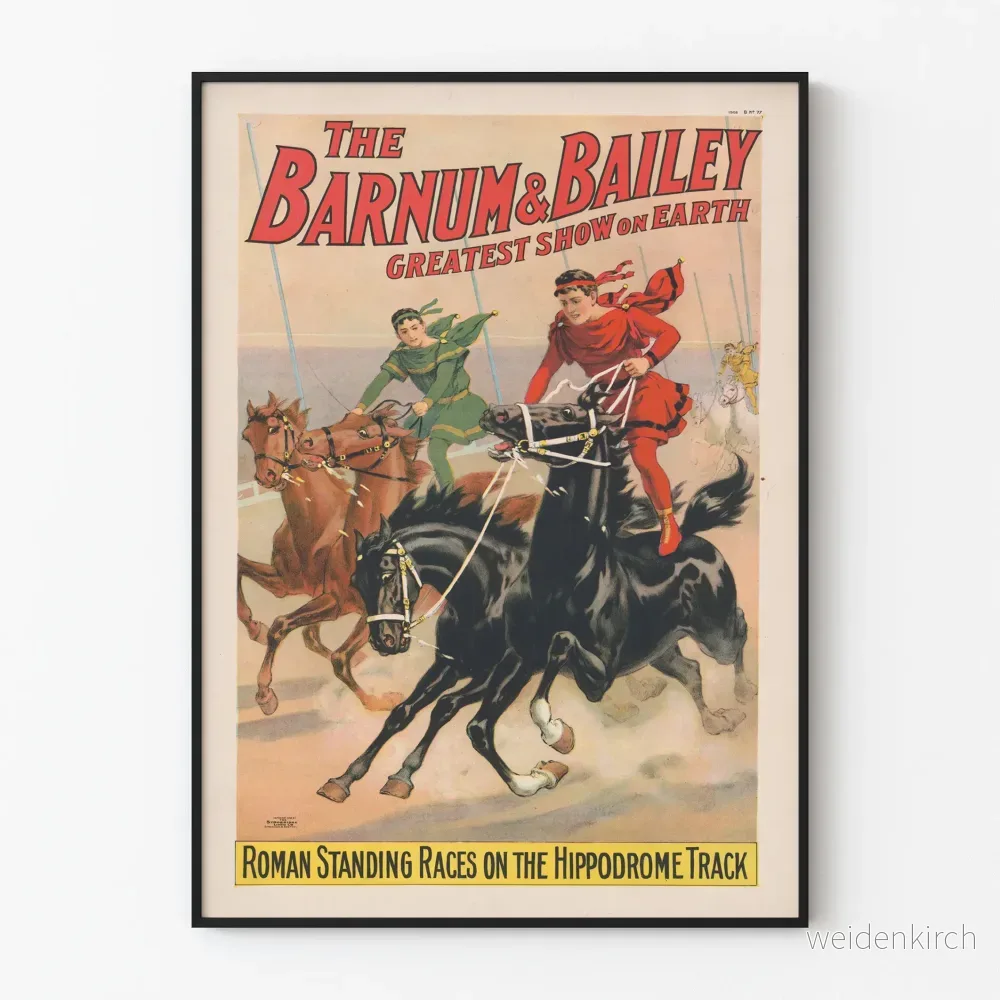 Vintageposter Barnum & Bailey hästkapplöpning romersk