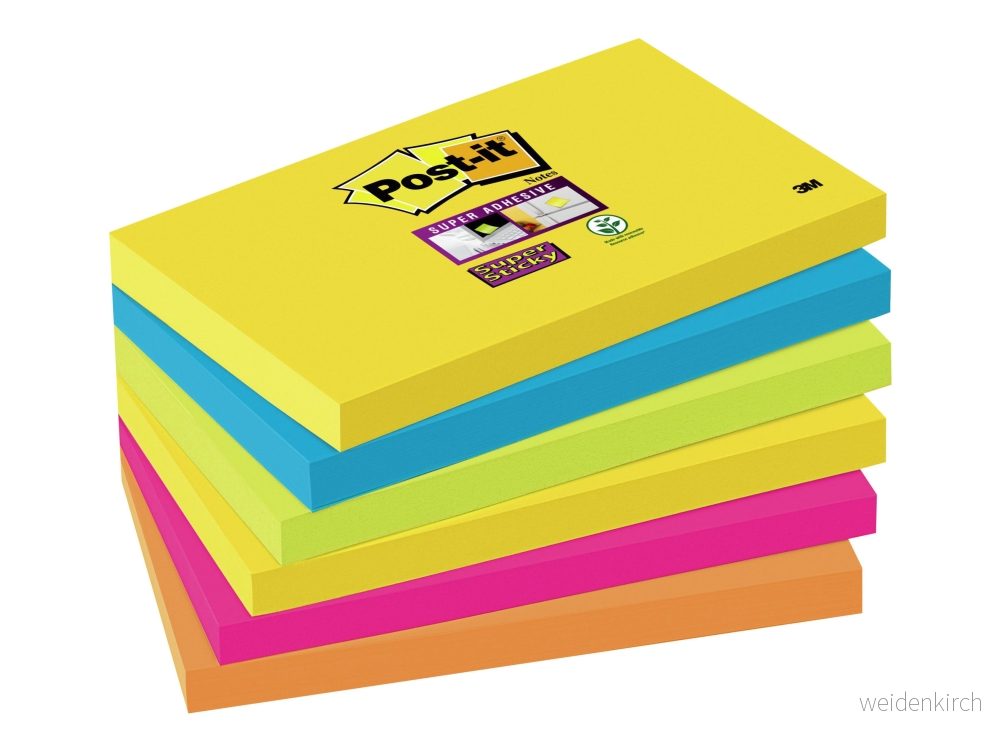 Post it 6556SR Klisterlappar Rio Kollektion, Gul/Blå/Rosa/Neongrön/Orange, 76x127 mm, 6x90 Blad 51141401270