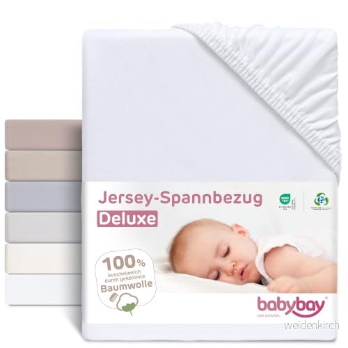 babybay Jersey dra på lakan Deluxe lämplig för modellen madrass barnsäng konverteringssats original och maxi, vit, 140 x 89 cm (1 pack) 4260095223449