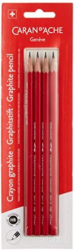 Caran d'Ache skolblyertspenna set ädelsten 4 st. trä röd hårdhet HB blister förpackning, mått: ca 14 cm, 0341.372, 106230, cm 7610186433726