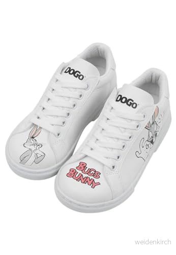 DOGO Unisex barn vegan vita sneakers Warner Bros What's up Doc Bugs Bunny mönster, Material: Polyester, 32 EU 8680544245932