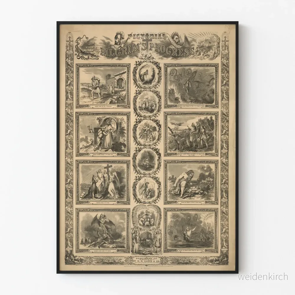 Dekorativ affisch Pictorial Pilgrim’s Progress – Klassiska svartvita illustrationer Dekorativ affisch Pictorial Pilgrim’s Progress – Klassiska svartvita illustrationer