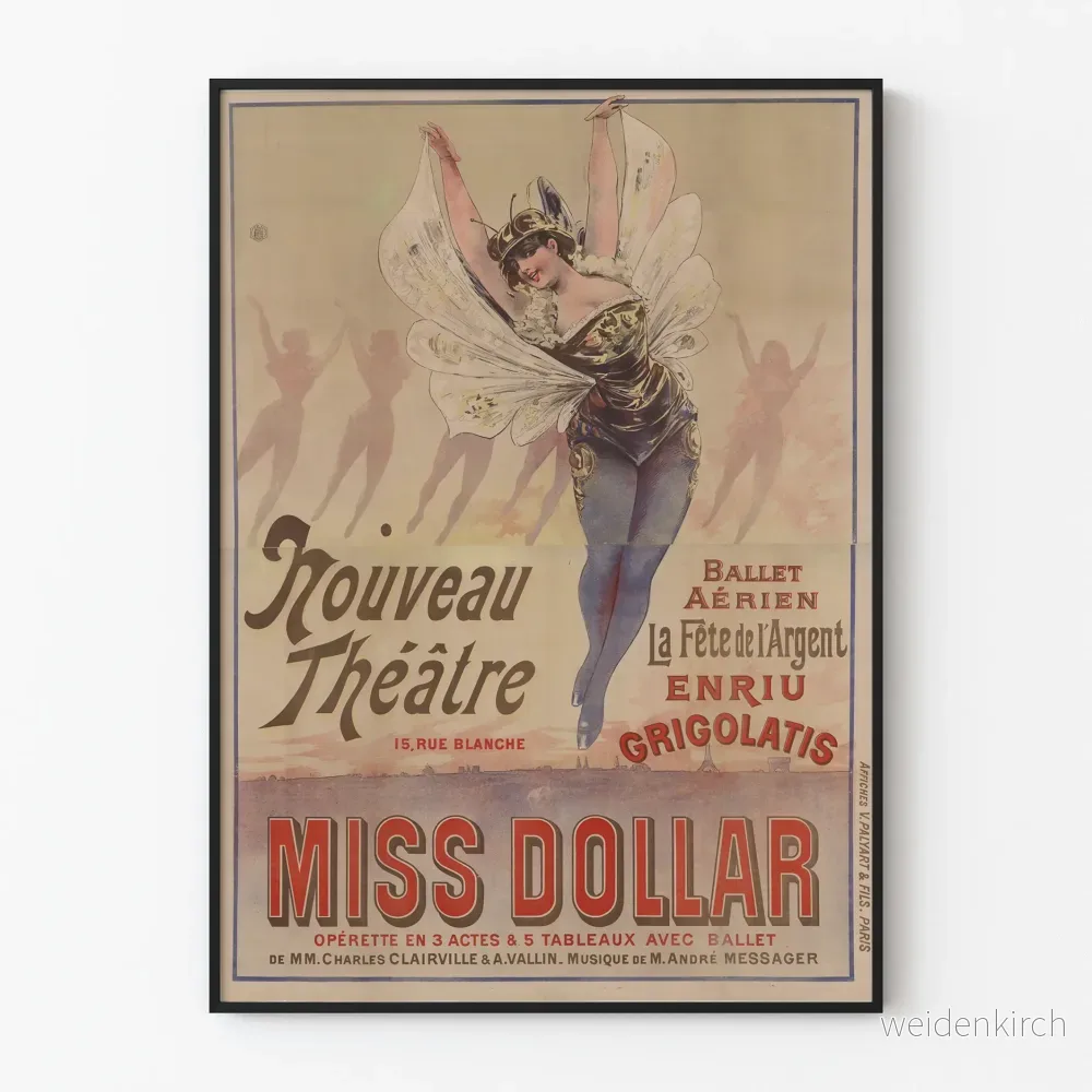 Vintageposter Miss Dollar Nouveau Théâtre Paris väggdekoration