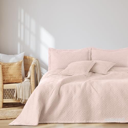 AmeliaHome överkast 260 x 280 cm sängöverkast dubbelsidig Ultrasonic quiltning polyester Ophelia puderrosa 4251838554852