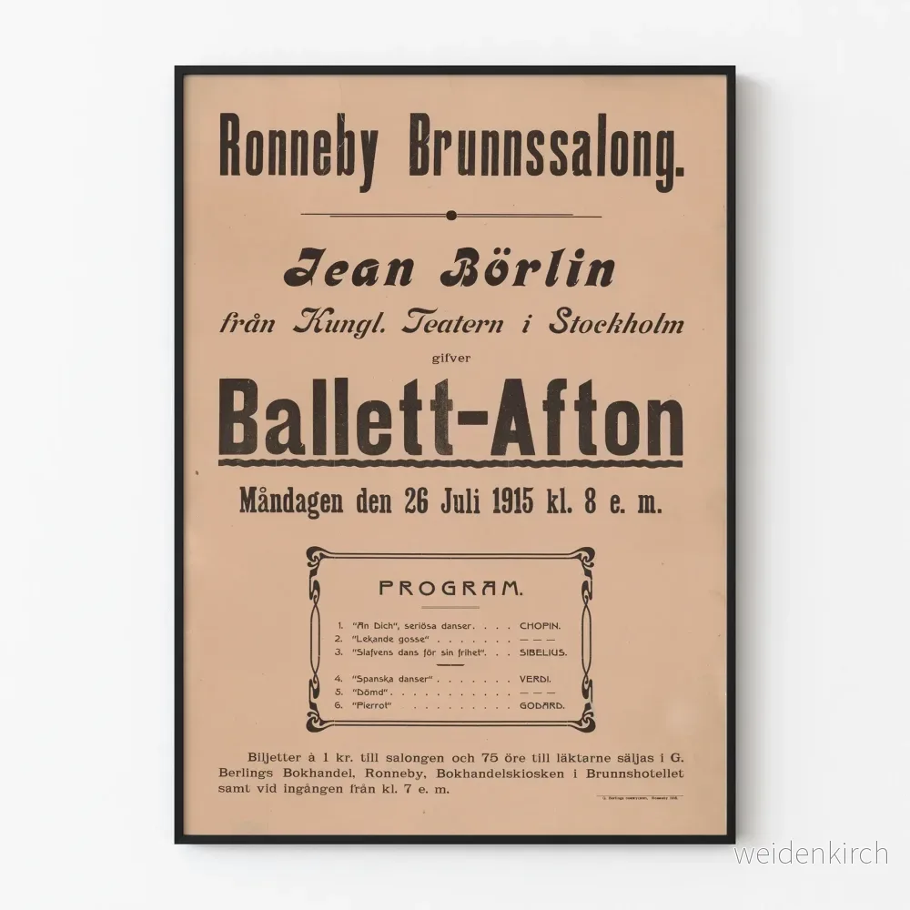 Vintageaffisch Ballet-Afton 1915 Jean Börlin Stockholm