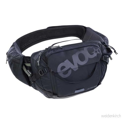 EVOC HIP PACK PRO 3 + HYDRATION BLADDER 1.5, höftväska (AIR FLOW CONTACT SYSTEM, AERO FLEX höftbälte, inkl. 1,5 liters vätskeblåsa och flaskhållare, en storlek), svart 4250450730675
