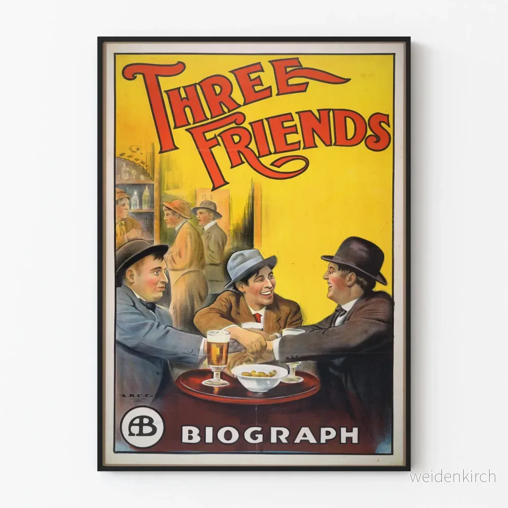 Vintageposter Three Friends - Retro dekorativ målning för gemytlighet