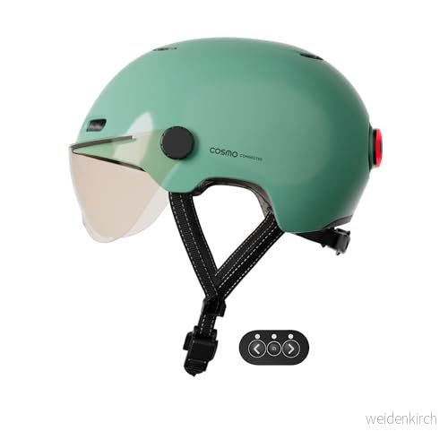 Cosmo Connected Fusion Smart Helmet for Bikes & Scooters with Visor, Adult Size Blinkers, Automatic Brake Light, Ride Sharing, Fall Detection Glänsande Salvia 3701169501243