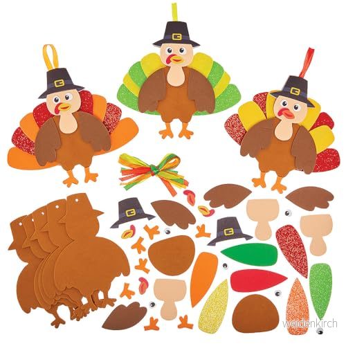Baker Ross FN019 Dekorationskit med kalkon från Thanksgiving 8 pack, Pysselkit för barn dekorationer 5063067009756