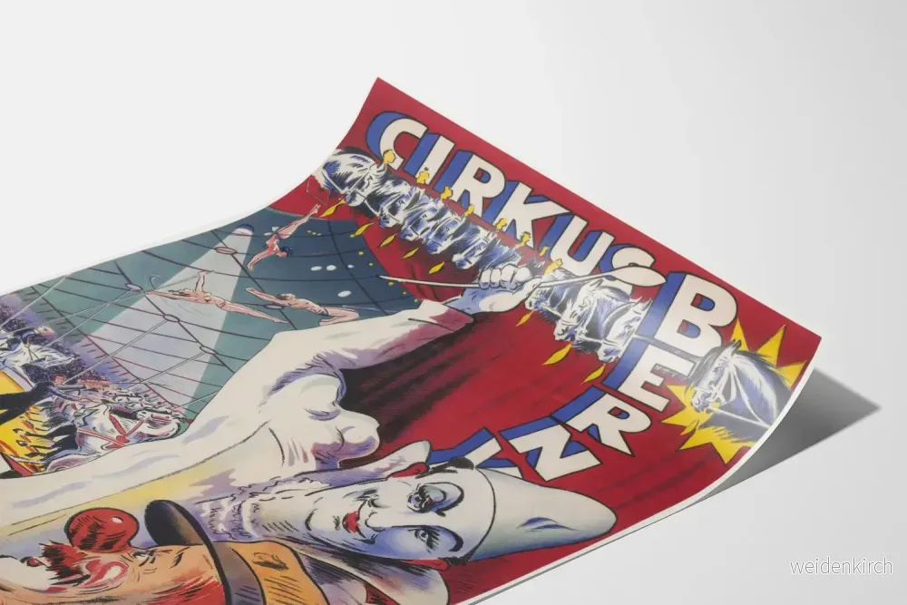 Vintageaffisch för Cirque Berny i karusell med clown och artister - Bild 3