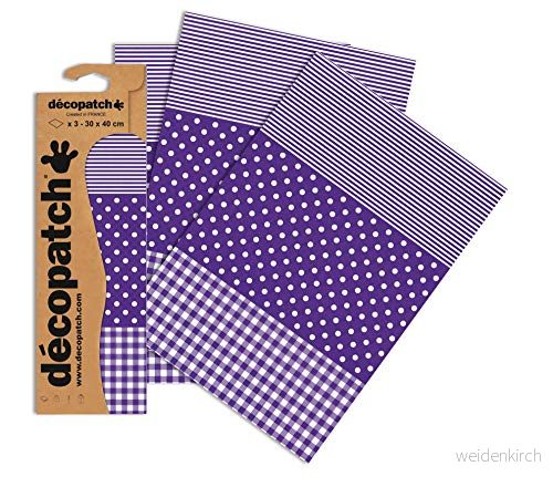 Décopatch lila fläckar, ränder och gingham papper, 30 x 40 cm (paket med 3 ark) 3760018724882