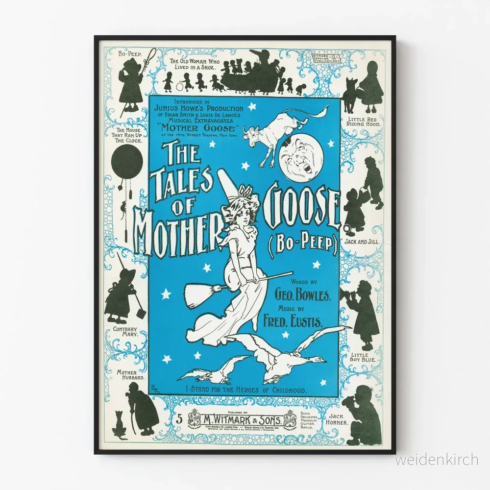 Vintageposter med Mother Goose Bo-Peep, väggdekoration för barn