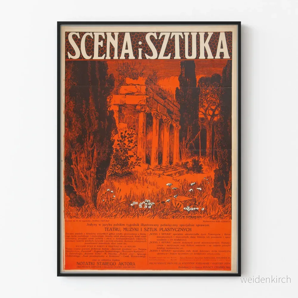 Vintageposter Scena i Sztuka 1909 antik dekor av ruiner