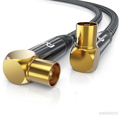 CSL 1 m HDTV antennkabel med Braiding 8k 4k antennkontakt (vinkel) till antennkoppling 135 db 75 ohm 90 vinkel DVB T och T2 C S S2 radio UKW DAB 4062861068823