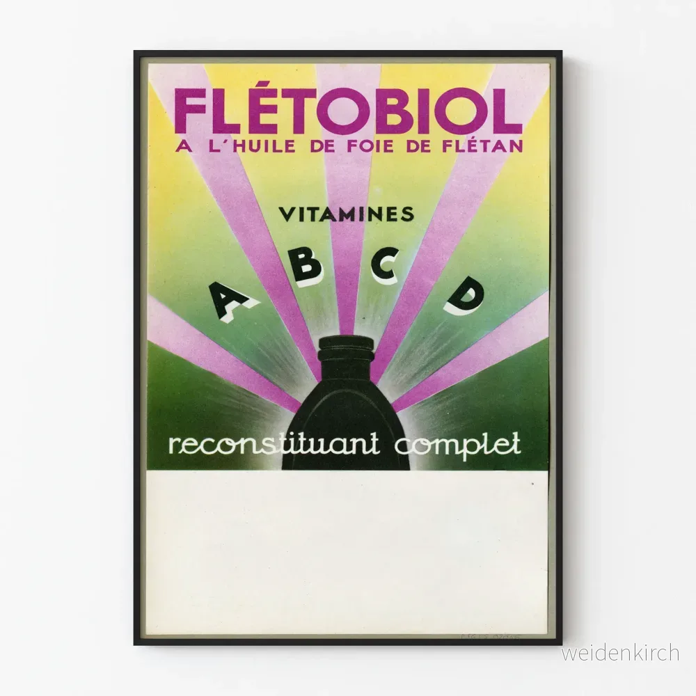 Vintage reklamposter för Flétobiol med torskleverolja