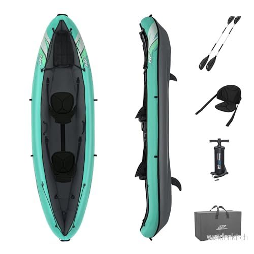 Bestway Hydro Force Ventura Elite X2 kajakset Uppblåsbar båtuppsättning med handpump, paddlar, säten, fenor och förvaringsväska Tvåsits 6941607358016