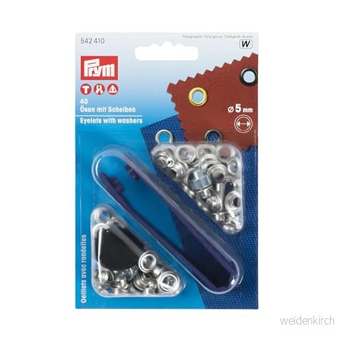 Prym Öljetter Med Brickor 40 Delar, 5,0 mm Diameter, Silver 4002275424105