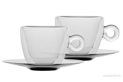 Luigi Bormioli Termiskt glas uppsättning te eller cappuccino koppar med borsilikatfat, glas, transparent, 2 stycken 32622017128