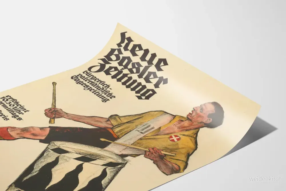 Vintageposter Neue Basler Zeitung - Illustration av en tamburinspelare - Bild 3