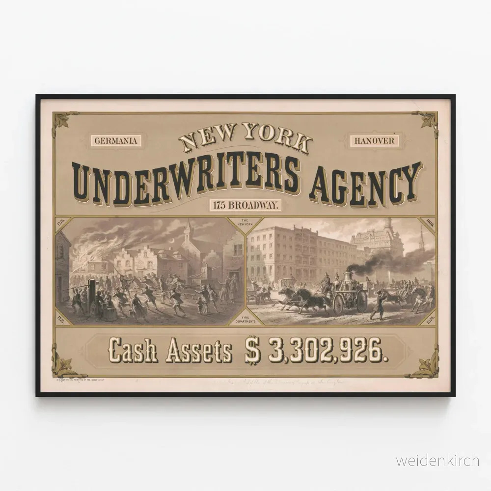 Vintageposter för New York Underwriters Agency som väggdekoration