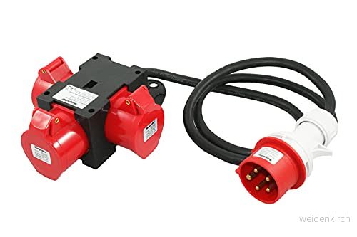 CEE adapter 16 A, 3 x 400 V, starkström, byggströmsfördelare, 5 polig, IP44 91445 4260464591445