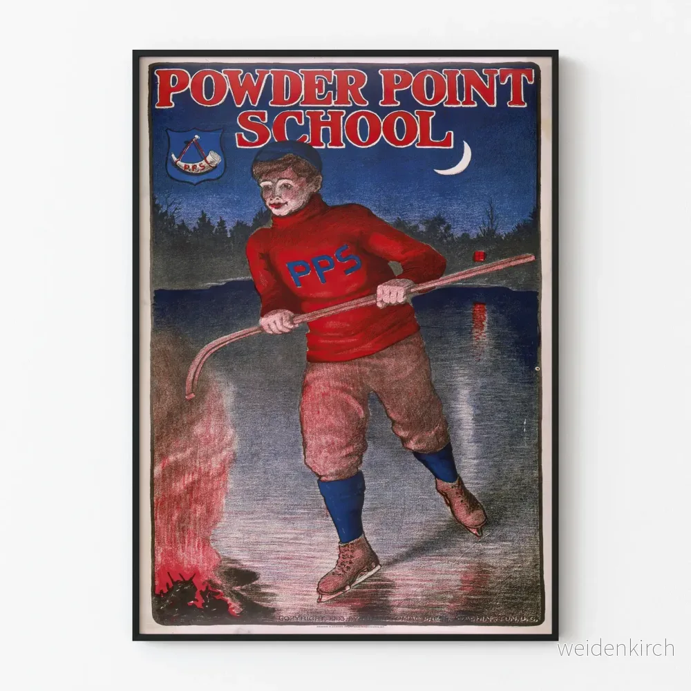 Vintage affisch Powder Point School Ishockey