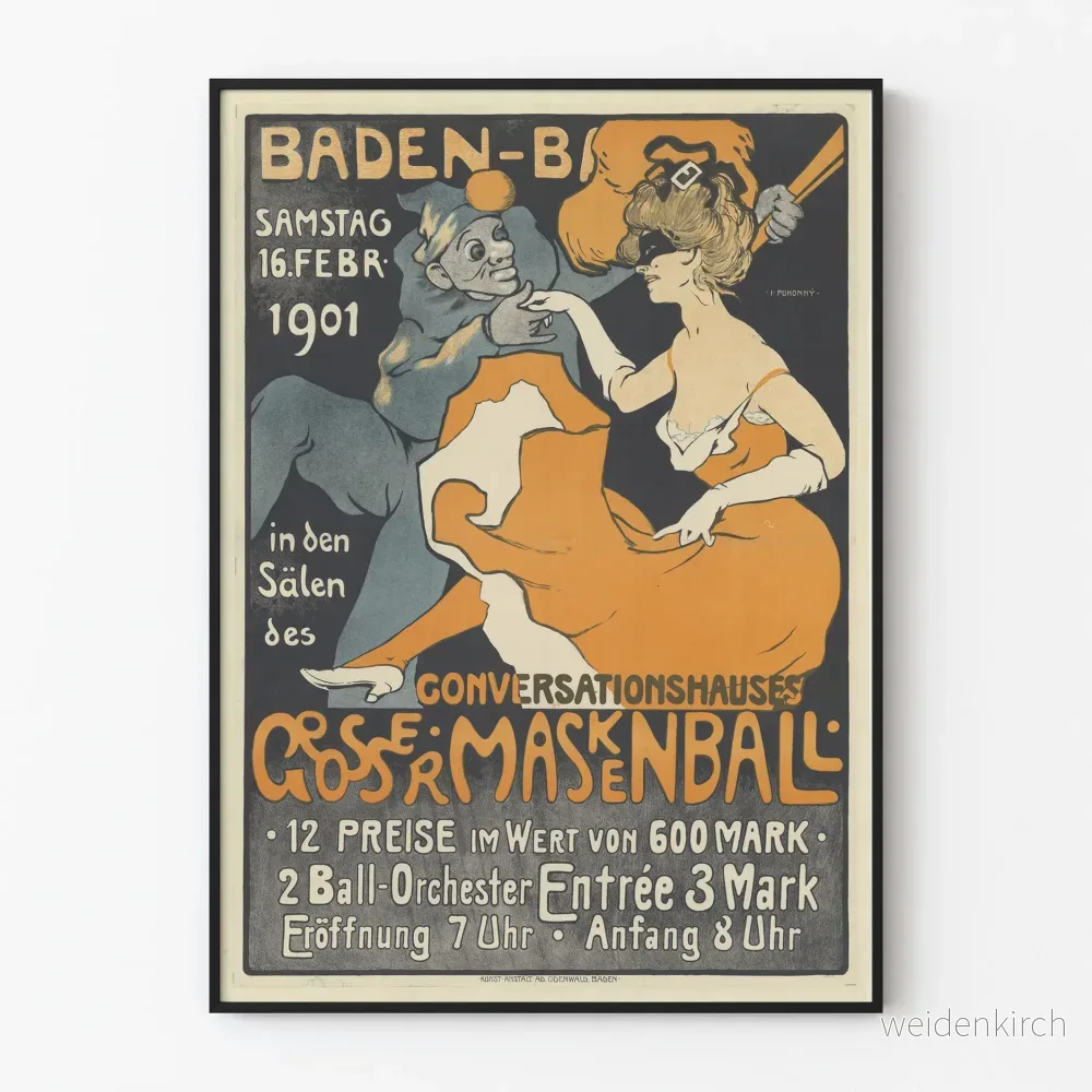 Vintageaffisch Bal masqué Baden-Baden 1901 väggdekoration
