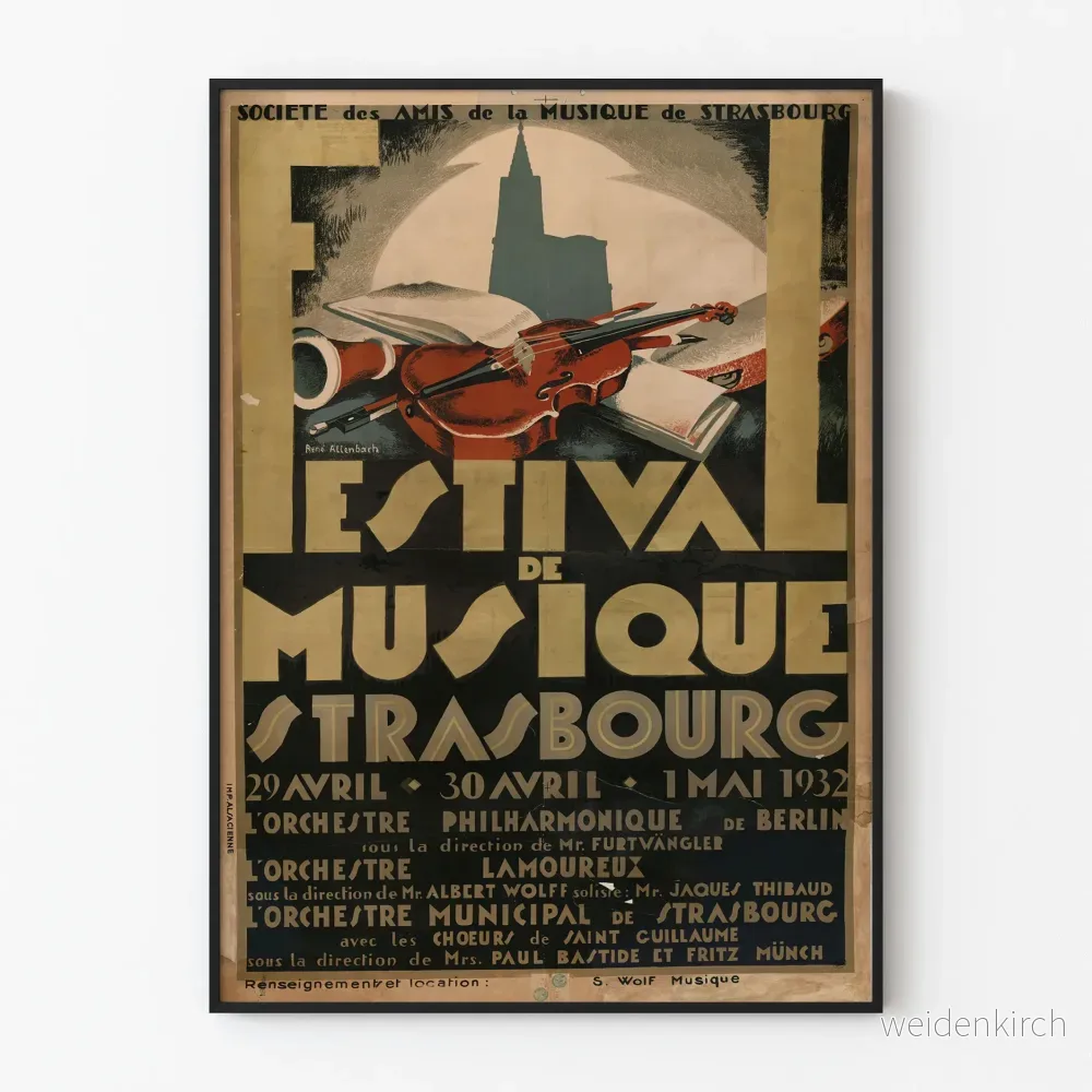Vintage affisch för musikfestivalen i Strasbourg 1932