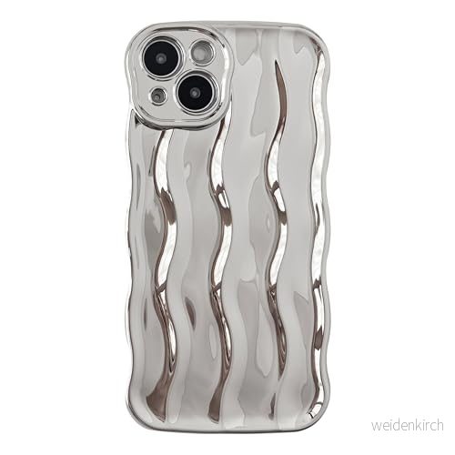 Caseative lockigt vågmönster ram mjuk kompatibel med iPhone fodral (silver, 13) 728425918662