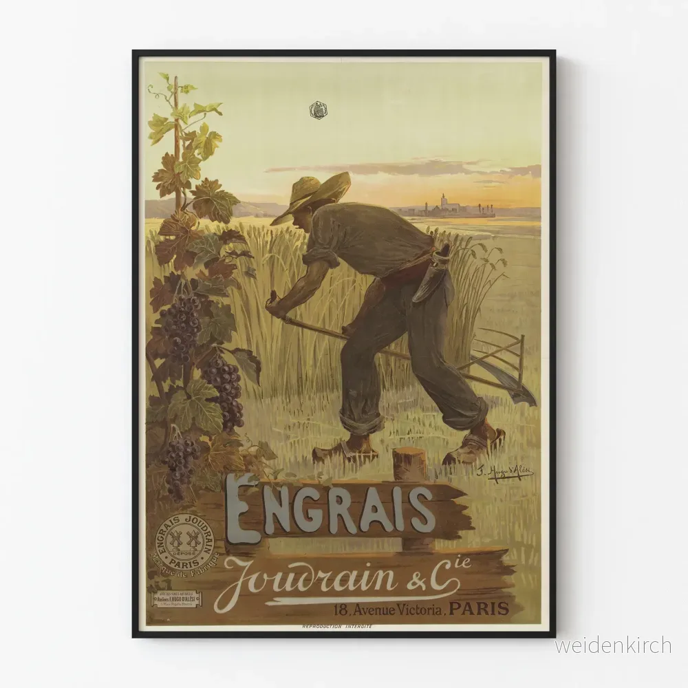 Vintageposter för Joudrain & Cie gödselmedel - lantlig väggdekoration