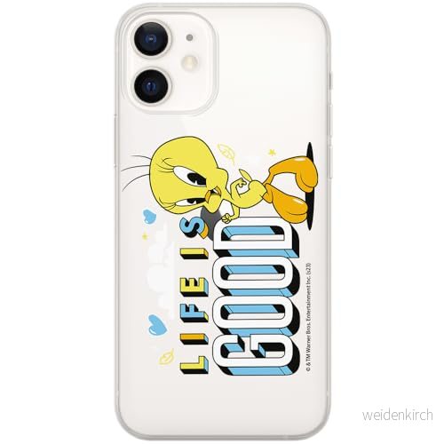 ERT GROUP mobiltelefonfodral för Iphone 12 Mini originalt och officiellt licensierat Looney Tunes mönster Tweety 016 optimalt anpassad till formen på mobiltelefonen, gedeeltelijk transparant 5905795099411