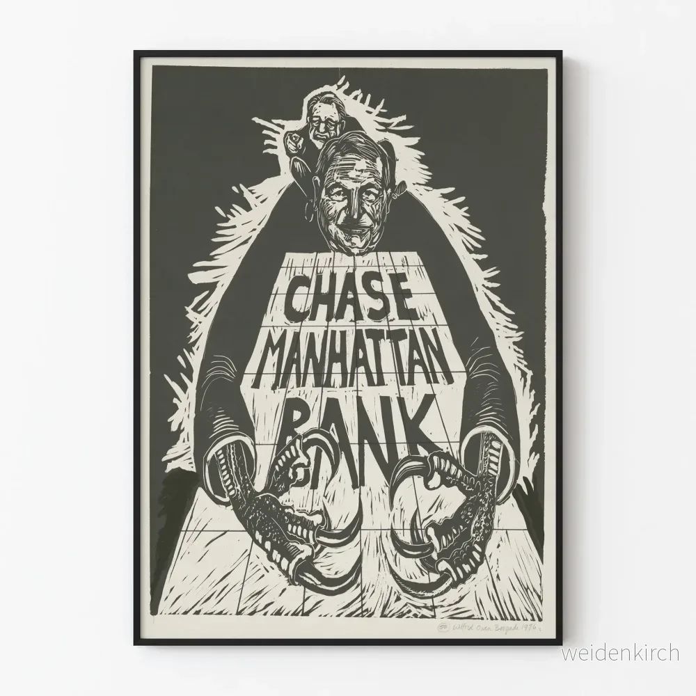Affisch Illustration Chase Manhattan Bank i svartvitt Affisch Illustration Chase Manhattan Bank i svartvitt