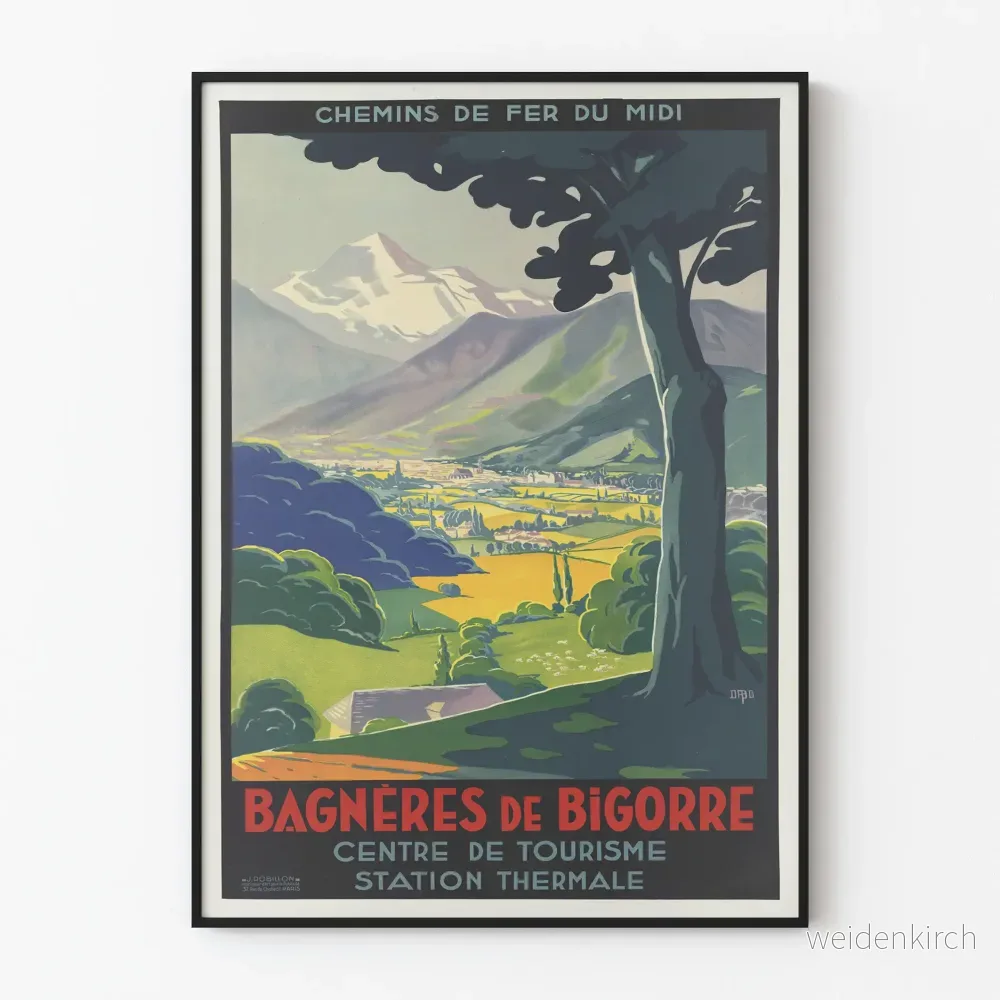Vintageposter för Midi-järnvägarna - Bagnères de Bigorre Termalstation