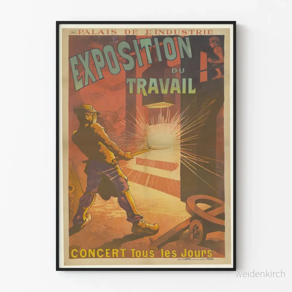 Vintageaffisch Utställning av arbete - Industripalat