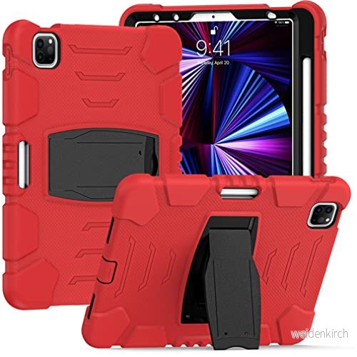 Fodral för iPad Pro 12,9 tum 2021/2020/2018 (5/4/3 generationen) med pennhållare, robust, stöttåligt skyddsfodral dolt fäste, röd 7657136166754