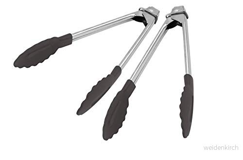 Fackelmann 40376 2 mini flerfunktionstång med nylonspetsar och stålhandtag, 18 cm, mjuk samling, (färg: svart silver), antal: 1 styck 18/10 4008033403764