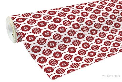 Clairefontaine ref 201342C julallians omslagspapper med lång rulle (enkel rulle) 70 cm bredd x 50 m längd, 60 gsm papper röda julgranskulor på vit design 3329682013427
