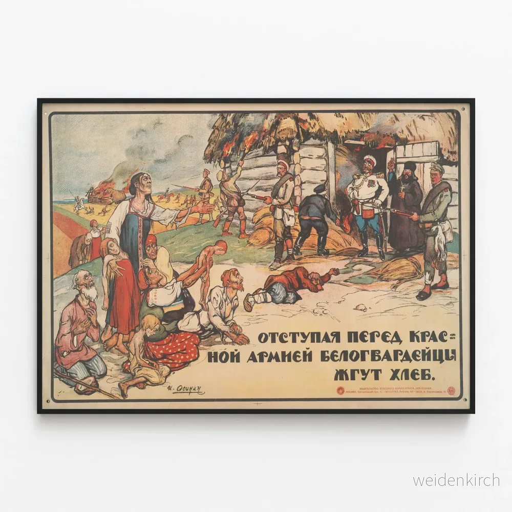 Vintage militärposter med brödbrännande motiv i Ryssland Vintage militärposter med brödbrännande motiv i Ryssland