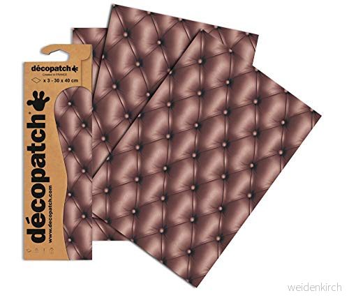 Décopatch Ref C610O brun läderkudde tryckt papperspaket varje ark 30 x 40 cm, paket med 3 pappersark används bäst décopachlim och lack, 3609510256104
