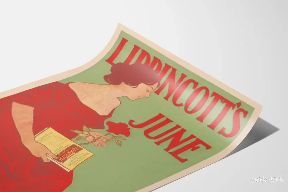 Vintageposter Lippincott's juni med kvinna i röd klänning - Bild 3