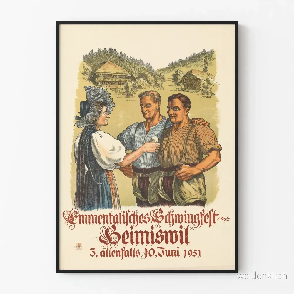 Evenemangsposter Emmentalisches Schwingfest Heimiswil 1951 Evenemangsposter Emmentalisches Schwingfest Heimiswil 1951