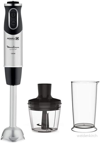 Moulinex QuickChef DD6578 1000 W handmixer med 10 turbo hastighetsregulator 2 hacktillbehör, dokumentförstörare och mätkopp, sprutkupol, stål 3016661149047