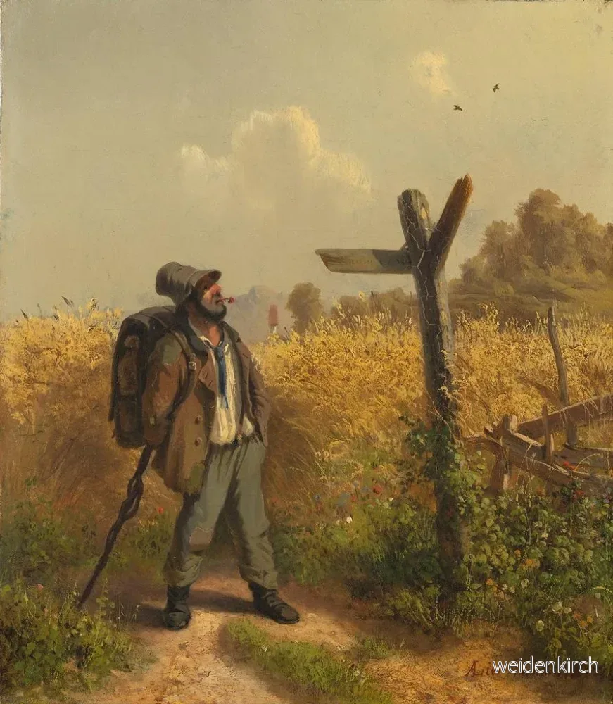 Målning Den hemlösa vid vägskylt - Adolf Heinrich Lier | Konsttryck - Bild 2