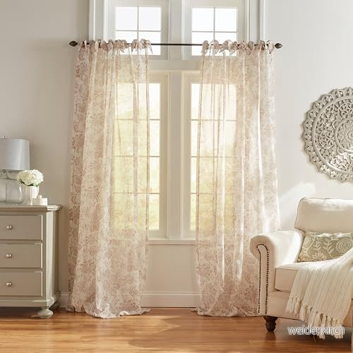 Elrene blommig stuga slips topp ren fönster gardin panel, polyester linne, lin, 132 cm B x 213 L (paket med 1) 739550333640