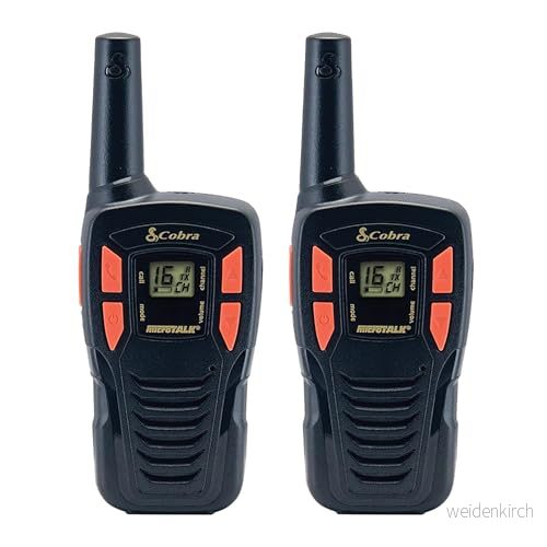 Cobra AM255 Radioenhet med 8 kanals LCD skärm, uppladdningsbar, USB laddningsuttag, bältesklämma ingår, 2 pack, svart 28377202957