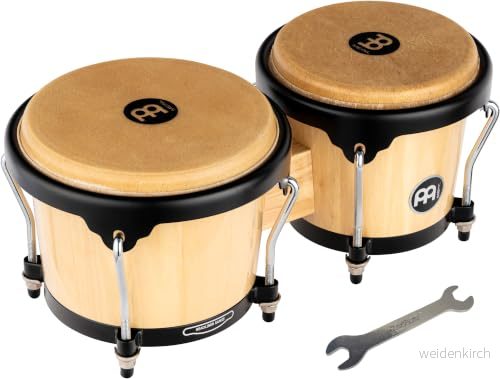 Meinl Percussion Bongos Headliner Wood 2 handtrummor med 6,75 och 8 tum inklusive stämningsnyckel Siam Oak, Natural (HB100NT) 840553020205